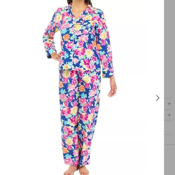 LAUREN RALPH LAUREN TWO PIECE PAJAMA SET IN BLUE FLORAL PRINT - Picture 1 of 12